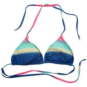Body Glove Triangle Slider Bikini Top Blue Cream Pink Stripe Size XS Padded